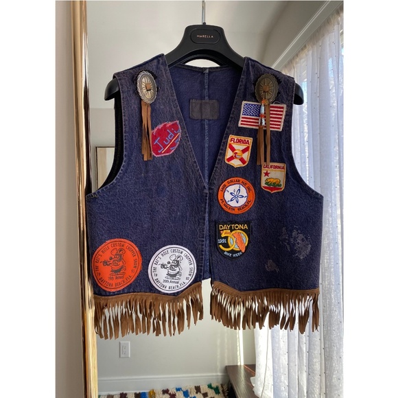 Vintage Blue Denim & Fringe Biker Vest • Daytona Bike Week 1991 • Cali - Small - Picture 1 of 8
